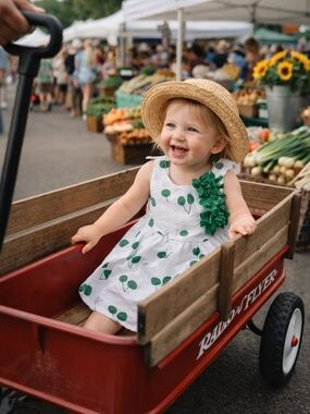 White Green Cherry Print Toddler Dress 2T Sleeveless Floral Strap Cottage Picnic
